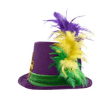 Womens Velvet Mardi Gras Top Hat Gold Fleur De Lis And Feather Costume Accessory