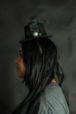 Mini Top Hat Fascinator On Headband with Faux Feather Pearl Stud, Black