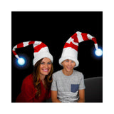 Adult White Red Long Striped Light Up Ball Santa Claus Elf Stocking Cap Hat