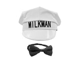 White Milkman Milk Man Hat and Black Bowtie Set Adjustable Halloween Accessory