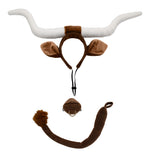 Adult Texas Longhorn Bull Steer Cow Ears Horn Headband Tail Nose Animal Costume Accessory Set