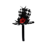 Soft Mini Checkered Top Hat Headband Harlequin Clown Rose Circus Cosplay Costume