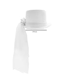 Adult White Top Hat With Veil Rose Flower Accent Halloween Costume Accessory