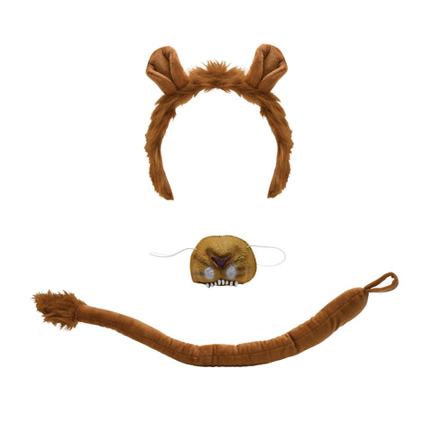 Fuzzy Cosplay Lion Ears Headband Nose Mouth Tail Animal Costume Accessory Set