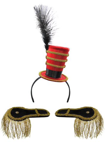 Mini Ringmaster Hat And Black Shoulder Epaulettes Gold Fringe Costume Accessory