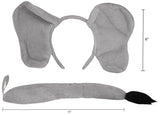 Unisex Gray Elephant Ears Headband Nose Tail Animal Halloween Costume Set