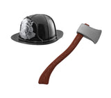 Adult Black Firefighter Fireman Helmet Axe Tool Halloween Costume Accessory Set