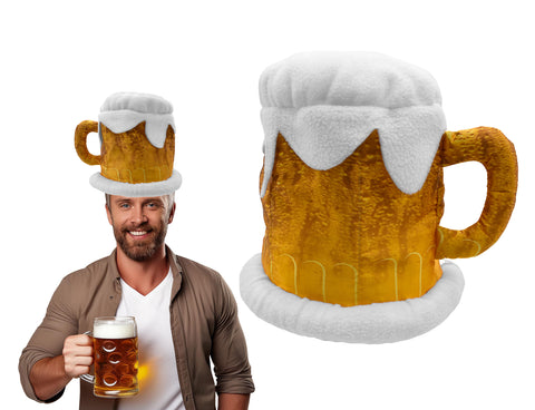 Adult Funny Beer Mug Cup Hat With Handle Fake Frothy Soft White Foam Headwear