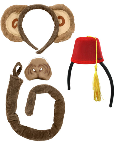 Unisex Adult Monkey In Fez Hat Kit Mini Headband Nose Tail Movie Costume Set