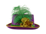 Womens Velvet Mardi Gras Top Hat Gold Rose Green Feather Costume Accessory