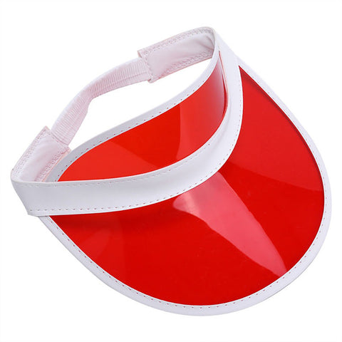 Retro Tennis Beach Plastic Sun Visors Hats, (Pack of 100), Red, One Size