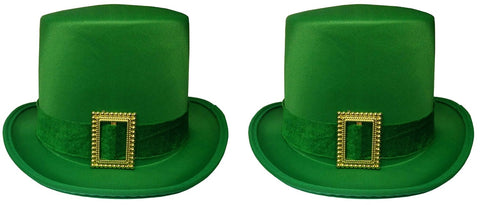 St. Patrick's Day Leprechaun Green Satin Top Hat Adult Costume Cap 2 Pack Set