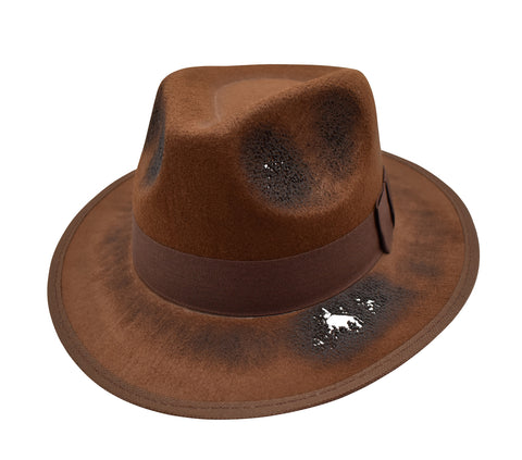 Burned Tattered Brown Fedora Hat Horror Scary Nightmare Dream Costume Accessory