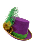 Womens Velvet Mardi Gras Top Hat Gold Rose Green Feather Costume Accessory