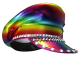 Iridescent Rainbow Drag Gay Pride Studs Steampunk Festival Captain Hat