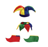 Adult Clown Court Jester Hat Collar Shoes Joker Accessories Set Costume 3 Piece Kit