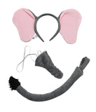 Unisex Gray Elephant Ears Headband Nose Tail Animal Halloween Costume Set