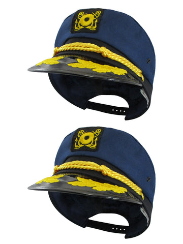 Navy Skipper Sailor Ship Yacht Boat Captain Hat Marines Admiral Blue Gold 2 Pack