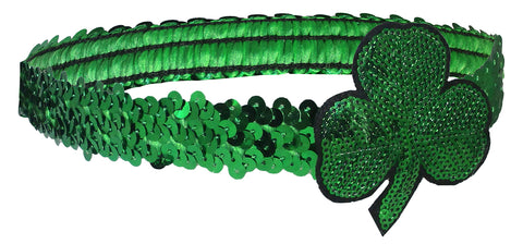 St Patrick's Day Shamrock Hairband Sequin Clover Headband Elastic Hair Accessory