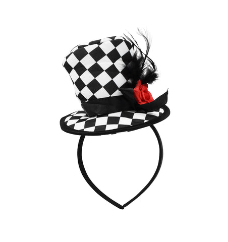 Soft Mini Checkered Top Hat Headband Harlequin Clown Rose Circus Cosplay Costume