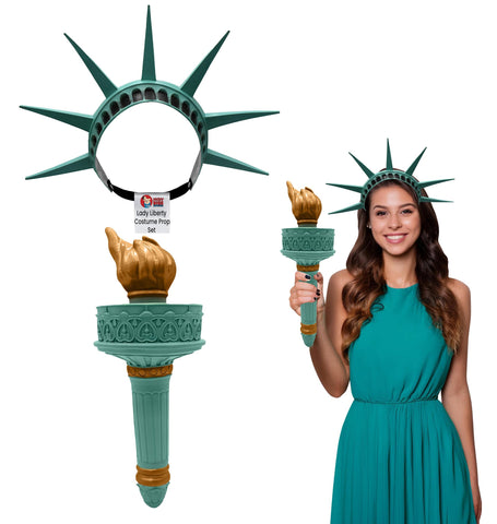 Adult Statue of Liberty Torch and Crown Headband Tiara Headpiece Patriotic Lady Liberty Costume Accessory Set