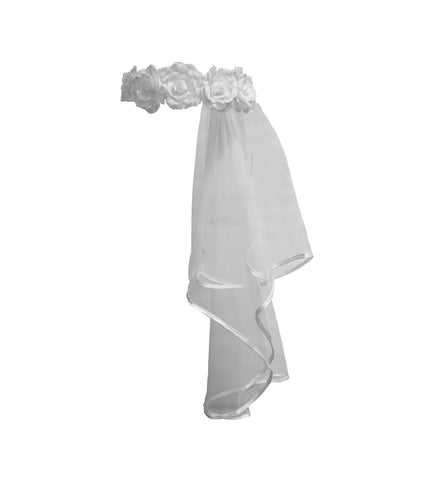 White Bridal Flower Crown Veil Bride Communion Shower Halloween Costume Prop