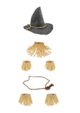 Adult Gray Scarecrow Felt Hat Faux Straw Kit Halloween Costume Accessory Set