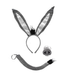 Adult Cosplay Animal Gray Jumbo Donkey Ears Headband Tail Nose Farm Costume Accessory Set