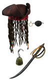 Deluxe Caribbean Pirate Hat Dreads Sword Hook Eyepatch Earring Costume Accessory