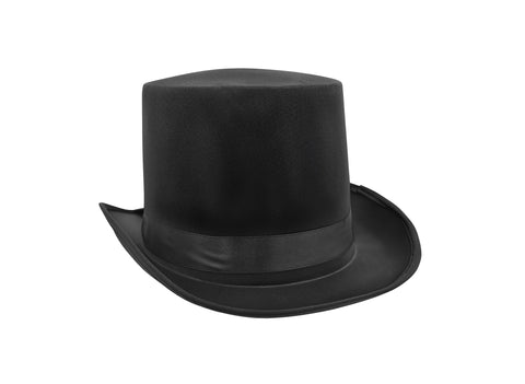 Tall Satin Black Top Hat - Deluxe Caroler Snowman Ringmaster Top Hat - Mad Hatter Baron Costume Hat