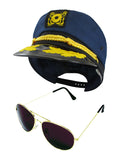 Yacht Skipper Boat Captain Hat Sailor Ship Cap Navy Blue Gold Aviator Sunglasses