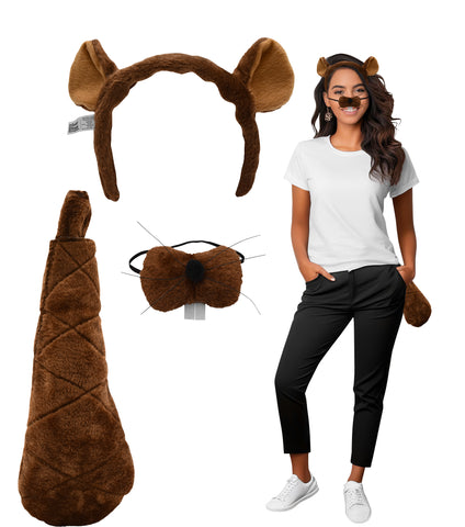 Nicky Bigs Novelties Adult Beaver Ears Headband Tail Nose Animal Costume Accessory Set