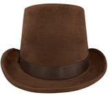 Deluxe 6" Faux Brown Suede Top Hat Steampunk Coachman Adult Costume Accessory