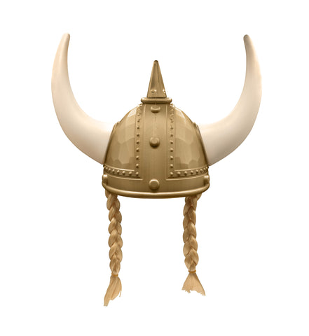 Adult Nordic Viking Helmet with Horns Braids Barbarian Warrior Costume Accessory Gold