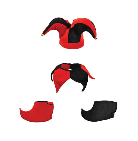 Adult Clown Court Jester Hat Collar Shoes Joker Accessories Set Costume 3 Piece Kit