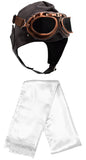 Deluxe Vinyl Retro Pilot Aviator Helmet Kit Flying Hat Goggles And Scarf Costume Set, One Size