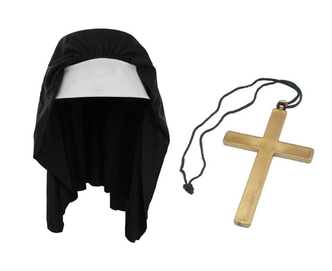 Nicky Bigs Novelties Womens Nun Costume Accessory Kit, Multi, One Size Black/Gold