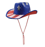 USA American Flag 4th of July Sequin Red White Blue Patriotic Cowboy Cowgirl Hat