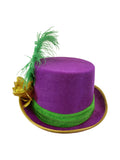 Womens Velvet Mardi Gras Top Hat Gold Rose Green Feather Costume Accessory