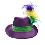 Velvet Mardi Gras Fedora Hat Gold Fleur De Lis And Feather Costume Accessory