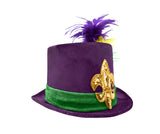 Womens Velvet Mardi Gras Top Hat Gold Fleur De Lis And Feather Costume Accessory