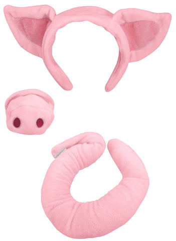 Unisex Pig Ears Headband Nose and Tail Accessory Set, Pink, One Size