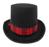 Nicky Bigs Novelties Snowman Top Hat with Plaid Band Holly and Berries - Christmas Ugly Sweater Party Hats - Caroler Costume Top Hat - Tree Topper, Multi, One Size