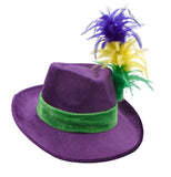 Velvet Mardi Gras Fedora Hat Gold Fleur De Lis And Feather Costume Accessory