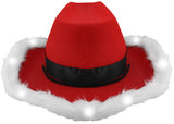 Unisex Light Up LED Red & White Santa Claus Christmas Cowboy Hat Western Costume