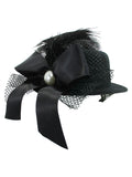 Mini Top Hat Fascinator with Pearl Stud On Hair Clips, Black, One Size