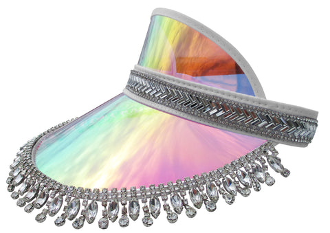 Tennis Beach Golf Festival Iridescent Jeweled Mirrored Plastic Sun Visor Hat