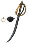 Plastic Pirate Sword Gold Clip-On Earring Black Eye Patch Costume Accessory Kit