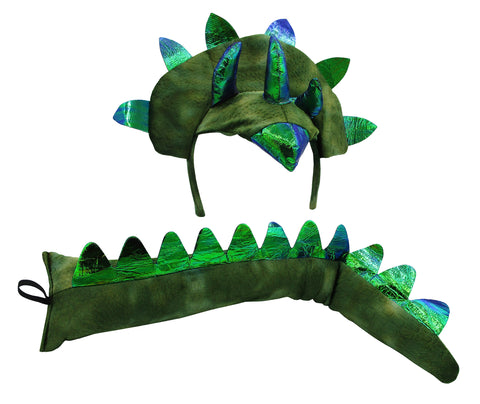 Adult Triceratops Dragon 3 Horn Dinosaur Headband Tail Costume Accessory Set