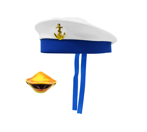 Adult Navy Sailor Duck Beak Nose Cap Hat Mask Captain Halloween Costume Set